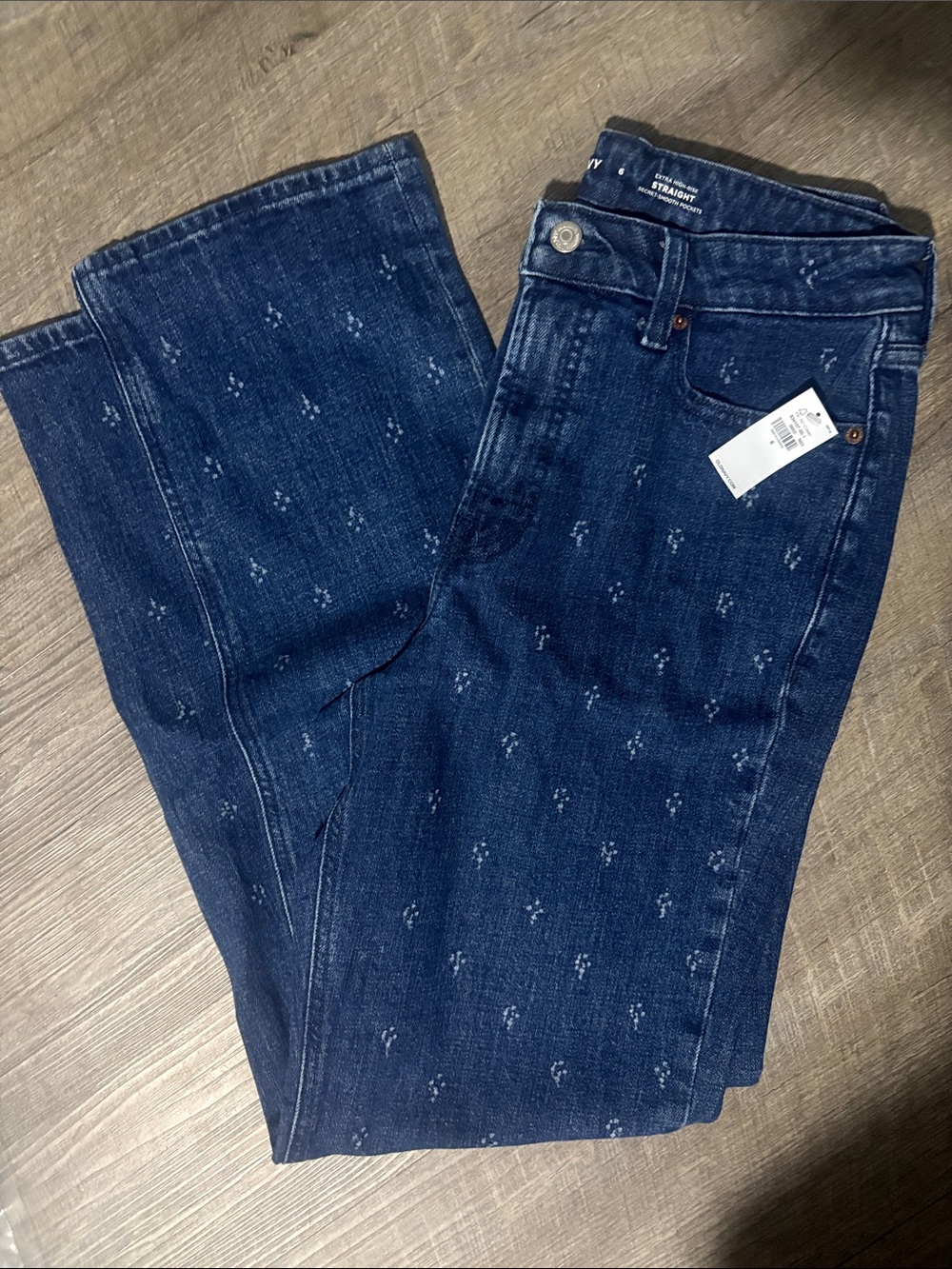 Old Navy Women's Dark Blue Patterned high waisted straight Jeans